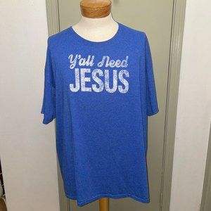 Fruit & Loom Blue Graphic T Shirt Jesus Size 3XL EUC